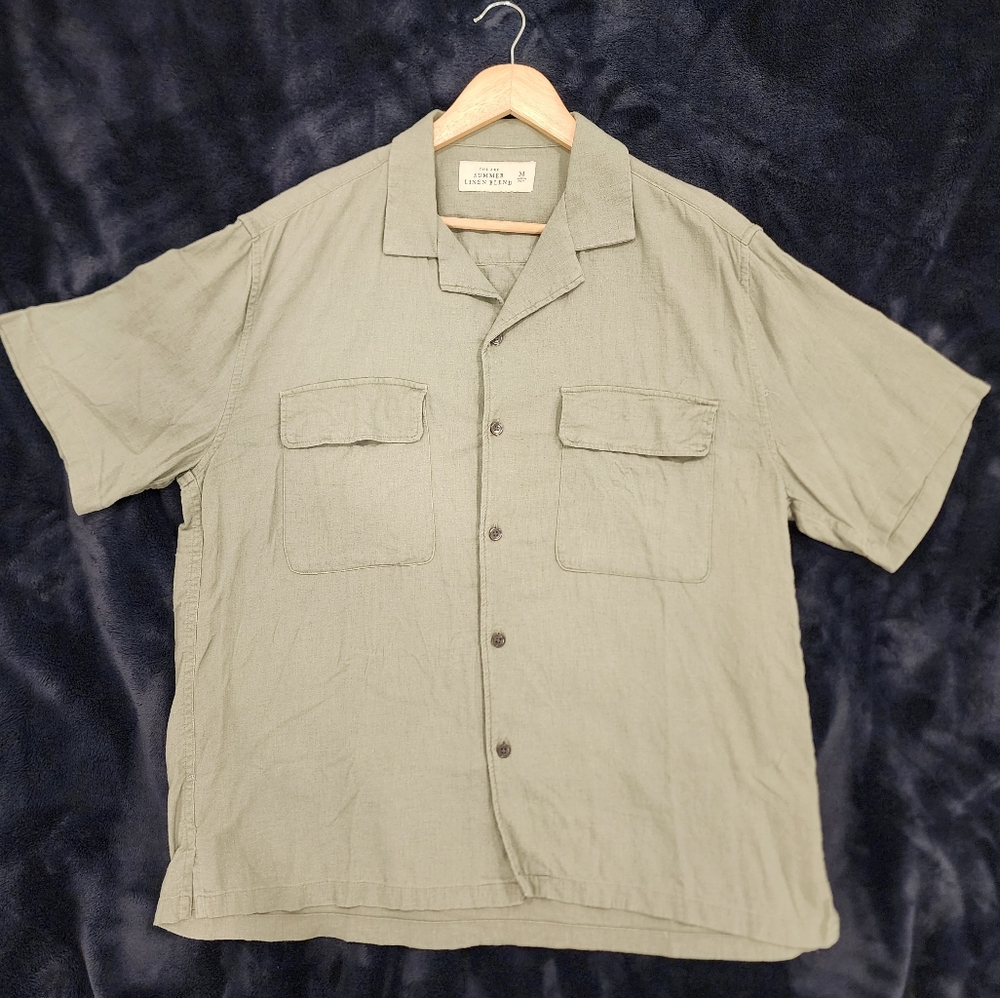 Abercrombie & Fitch Green Camp Collar Casual Button Down Shirt Medium